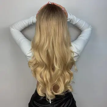 Длинные волнистые золотисто-русые синтетические парики омбре для женщин, парики средней части, Термостойкий парик, Повседневный косплей, натуральные волосы