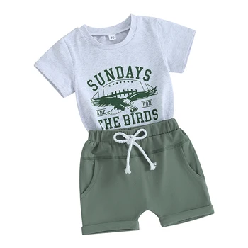 Футбольная экипировка для маленьких мальчиков в день игры по воскресеньям для Birds eagles, футболка с коротким рукавом и шорты в комплекте