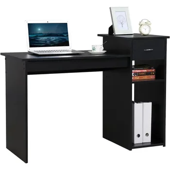 Рабочее место для домашнего офиса, компьютерный стол с выдвижным ящиком и местом для хранения, черный