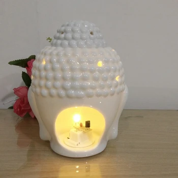 Керамическая полая печь для ароматерапии в виде головы Будды, масляная свечная горелка для йоги или комнаты для медитации