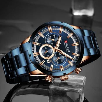 Мужские часы Curren с синим циферблатом, ремешок из нержавеющей стали, дата, мужские деловые мужские часы, водонепроницаемые предметы роскоши, мужские наручные часы для мужчин
