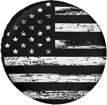 AMZCUST Черно-Белый Винтажный Чехол Для Запасного колеса с Американским Флагом Из ПВХ-Кожи, Водонепроницаемый Пылезащитный Универсальный Чехол для Колеса, Пригодный для Jeep,