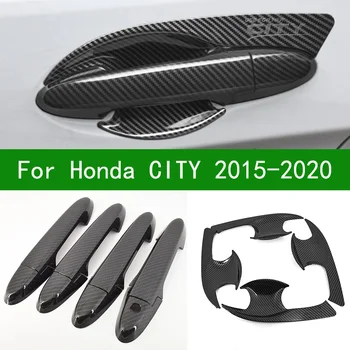 Для Honda CITY 2015-2020 Черный узор из углеродного волокна дверная ручка автомобиля, крышка чаши, рамка для отделки 2016 2017 2018 2019
