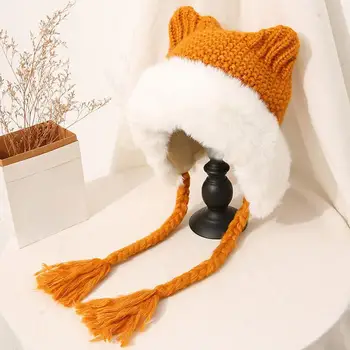 Зимние шапки для женщин 2022, Новая модная вязаная теплая шапка для защиты шеи и ушей, Корейская мода, Однотонная Уличная