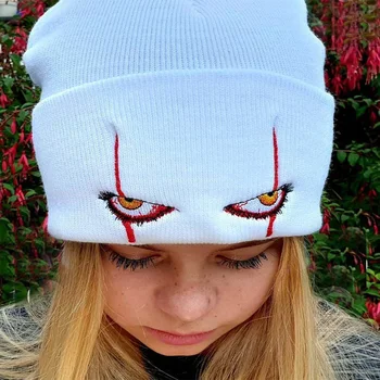 10 Стилей Унисекс, Зимняя Мягкая уличная шапочка, однотонная вязаная шапка Pennywise, страшные глаза для детей, повседневная одежда на Хэллоуин