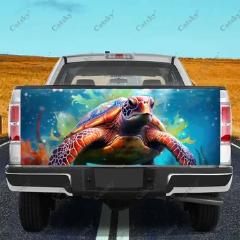 Красочная обертка для задней двери грузовика с изображением морской черепахи Материал профессионального класса, универсальный, подходит для полноразмерных грузовиков, устойчивый к атмосферным воздействиям