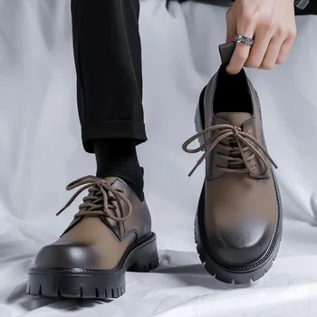 Кожаная повседневная обувь, мужская обувь в деловом стиле в британском стиле, Весна-осень, Новая корейская версия, Универсальная мужская обувь на толстой подошве с низким берцем