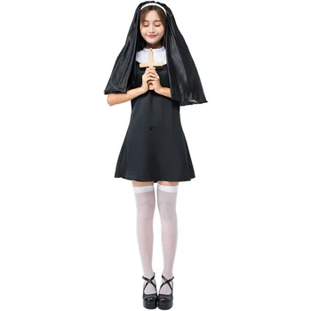 Черно-белый костюм монахини, хор для взрослых, христианский косплей, сценический костюм, костюм на Хэллоуин для женщин, костюм священника