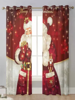 Рождественские прозрачные занавески Санта Клауса для занавешивания окон гостиной Прозрачная вуаль Тюлевая занавеска Cortinas Шторы для домашнего декора