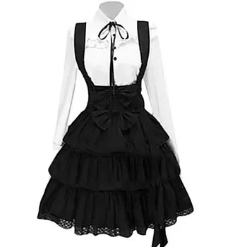 Черный костюм принцессы Лолиты с юбкой Костюм 2ШТ Костюм 1ШТ Платье + 1ШТ Галстук-бабочка Однотонная юбка среднего размера