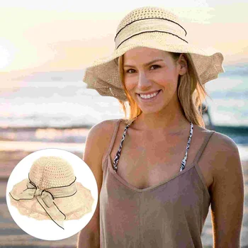 Солнцезащитный козырек, пляжная шляпа, складывающаяся летняя шляпа с бантом для женщин, шляпы для женщин на открытом воздухе