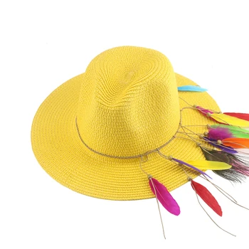 Шляпа, Пляжные Шляпы для женщин, Соломенная шляпа, Летние Солнцезащитные шляпы, Повседневная панама с перьями, Панама в стиле Джаз, Мужская шляпа, Новинка шляпа женская летняя