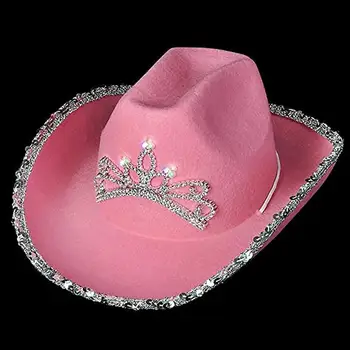 Розовая ковбойская шляпа, модная кепка для вечеринок, деформированные широкие поля с украшением в виде блесток, ковбойская шляпа в западном стиле, ковбойские шляпы для женщин
