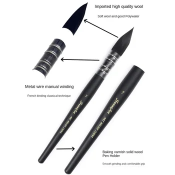 Акварельная ручка с круглой головкой New Drawing Wood Art Brush Pro Гуашь Черная кисть для ручной росписи Школьные принадлежности для рисования