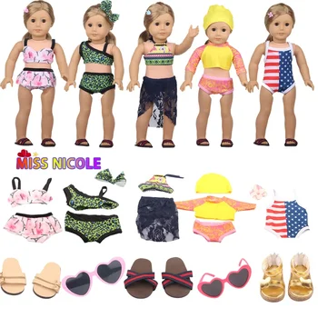 Аксессуары для кукол Летнее Освежающее бикини, одежда для купания, солнцезащитные очки, кукольная обувь для 18-дюймовой американской куклы В подарок на день рождения девочки
