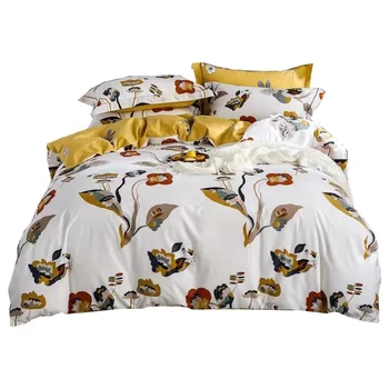 Хлопчатобумажное весенне-осеннее стеганое одеяло из четырех частей, постельное белье, сохраняющее тепло, с цветочным принтом, Саржевый тип простыни