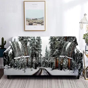 Зимний эластичный чехол для дивана, чехлы для лесных диванов, Сосны, природные пейзажи, чехлы, Моющаяся защитная пленка для мебели для гостиной