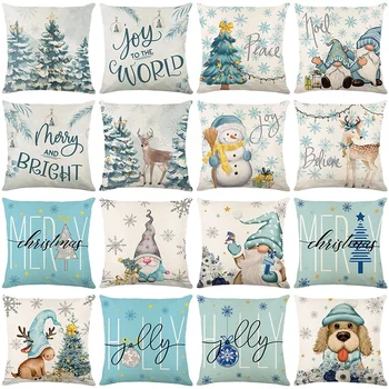 Зимние Рождественские чехлы, Хлопчатобумажный льняной чехол, милая подушка в виде лося, снеговика, собаки, декор для праздничной вечеринки, наволочка