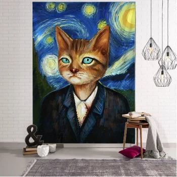 Креативный дизайн, кошки, уникальная картина, иллюстрация на тему искусства, Гобелен, настенный занавес, Гобелен для декора спальни и гостиной