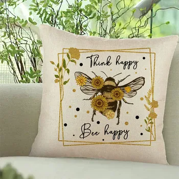 Льняная наволочка с принтом Bee Animal Bee Festival Для гостиной, кровати, дивана и автомобиля