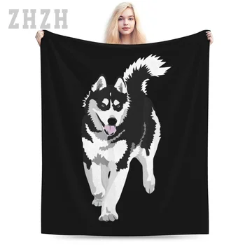 Одеяло Черно-белое Siberian Husky Snow Dog Фланелевое Многофункциональное для кемпинга, Сохраняющее тепло
