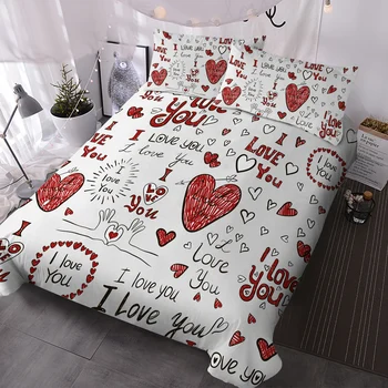 Комплект постельного белья на тему любви, комплект одеял с принтом красного сердца, декоративный пододеяльник из 3 частей с 2 наволочками