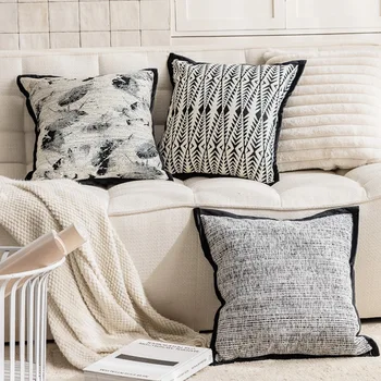Белые Черные подушки, Синелевый наволочка, абстрактная декоративная наволочка для дивана 45x45, современные украшения для дома в гостиной