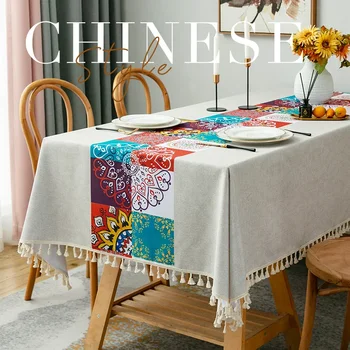 Скатерть с принтом в китайском стиле, водонепроницаемый, маслостойкий и не требующий стирки журнальный столик, скатерть, коврик для стола прямоугольной формы
