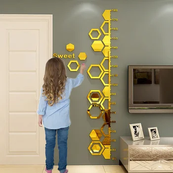 Акриловые зеркальные наклейки на стену Измерение роста для взрослых и детских комнат Диаграмма роста Настенная линейка Обои для украшения гостиной