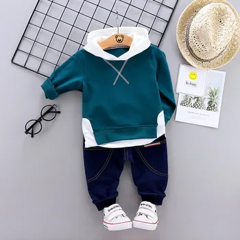Детская одежда для бутика Маленьких и средних размеров, костюм для мальчика с длинными рукавами, детская демисезонная толстовка с капюшоном и штаны, комплект из двух предметов