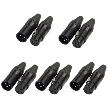 5 Пар 3-контактных кабельных разъемов XLR для мужчин и женщин с корпусом из алюминиевого сплава и серебряными контактами Mi