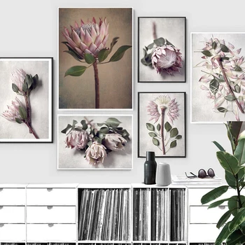 Скандинавский цветок, розовое растение, настенная картина на холсте для гостиной, художественный плакат и принт, Скандинавская картина, украшение дома, спальни