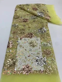 Зеленый 2023 Горячая Распродажа Африканская кружевная ткань с блестками Высококачественная Французская кружевная ткань Нигерийские кружевные ткани для пошива свадебных платьев