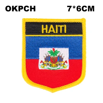 Нашивка с железным флагом в форме щита Гаити, вышитая пилой на значках, нашивки для одежды PT0073-S