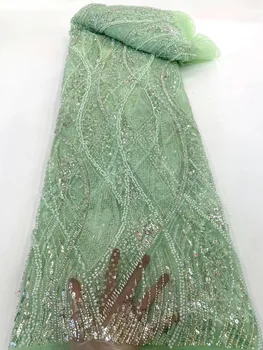 Нигерийское Голубовато-зеленое Роскошное сетчатое кружево с пайетками 2022 года, высококачественная Африканская тюлевая ткань с бисером, френч Для свадебного платья для выпускного вечера