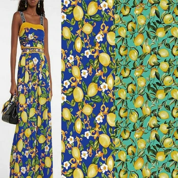 Европейский бренд, модный дизайн, ткань с принтом лимона, мягкие полиэфирные эластичные атласные ткани, ткань для платья на метр, шитье своими руками