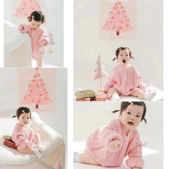 Реквизит для фотосъемки новорожденных Розовые Милые вязаные наряды Розовая подарочная коробка для Рождественской елки Реквизит для студийной съемки Fotografia