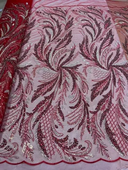 Роскошная кружевная ткань ручной работы, расшитая бисером, Французское кружевное платье с пайетками, Африканские бусины, тюлевая сетка, кружевная ткань