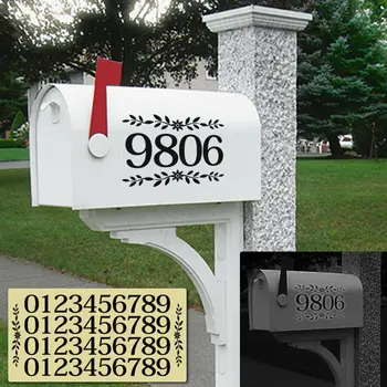 Номера почтовых ящиков для черных наклеек, наклеек на входную дверь, подарка на новоселье, номера почтовых ящиков из ПВХ, 2 цветка и номер 44