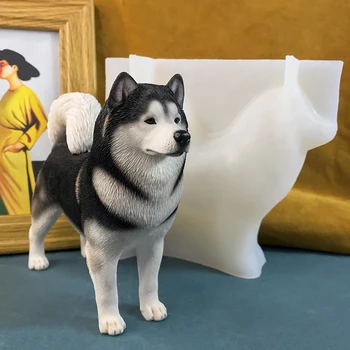 Аляскинский Маламут Гипсовая форма 3D Животное Собака Форма из эпоксидной смолы Цементный Орнамент ручной работы Форма для собаки