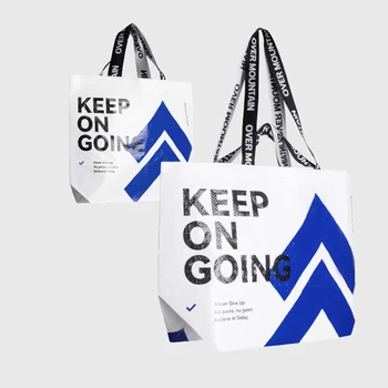 Белая синяя сумка для покупок из полипропиленовой ткани с буквенным рисунком, сумка через плечо, многоразовая портативная сумка для путешествий за продуктами