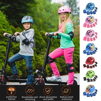 Детский спортивный шлем с наколенниками, щитками для запястий, налокотниками, регулируемый шлем