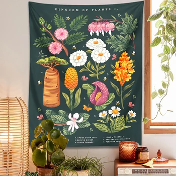 Гобелен с ботаническими цветами, висящий на стене, Справочная таблица Королевство растений, полевые цветы, Богемные гобелены В подарок для домашнего декора