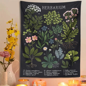 Гобелен с ботаническими цветами, висящий на стене, Справочная таблица Королевство растений, полевые цветы, Богемные гобелены В подарок для домашнего декора