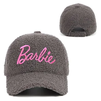 Зимние теплые бейсболки из шерсти Барби, шляпа с вышитыми буквами Kawaii Barbie, Регулируемая плюшевая толстая остроконечная шляпа, женская модная шляпа