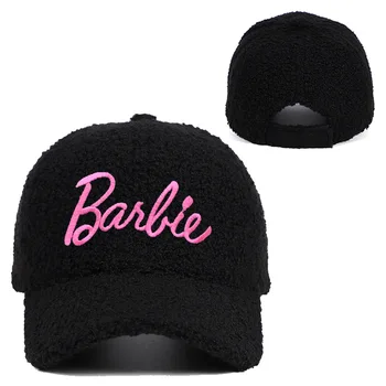 Зимние теплые бейсболки из шерсти Барби, шляпа с вышитыми буквами Kawaii Barbie, Регулируемая плюшевая толстая остроконечная шляпа, женская модная шляпа