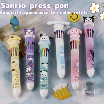 Гелевая Ручка Sanrio 10-цветная Kuromi Hello Kitty Мультяшный Канцелярский Инструмент Для Письма Студенческий Подарок 0,5 мм Многоцветная Шариковая Ручка Нажимного Типа