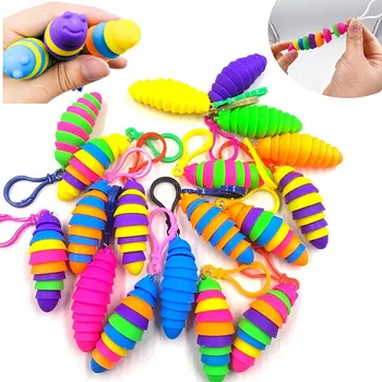 3 Шт Декомпрессионный игрушечный брелок-гусеница для снятия стресса для взрослых, эластичный выдвижной кулон, милый детский подарок в форме насекомого