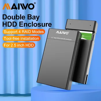 MAIWO 2 Отсека SATA RAID-корпуса для 2,5-дюймового жесткого диска с массивом данных Корпус жесткого диска USB 3.0 -SATA с 4 режимами RAID для корпуса ПК