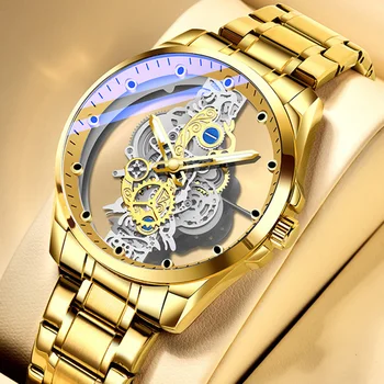 Модные брендовые мужские кварцевые часы, прозрачные, водонепроницаемые, светящиеся Ручные часы с автоматическим механизмом, ультратонкие наручные часы